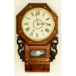 A Victorian rosewood and mother of pearl inlaid octagonal drop-case wall clock, c1880, with