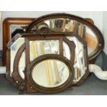 Seven various overmantel and wall mirrors, including Victorian inlaid walnut over mantel mirror with