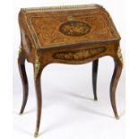 A Victorian kingwood, tulipwood and marquetry bureau de dame, late 19th c, in Louis XV style, with
