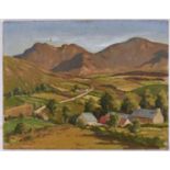 H Dowey (20th c) - Extensive Landscape, signed, oil on hardboard, 31 x 46cm, unframed Varnish