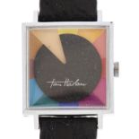 A 1970's Tian Harlan stainless steel square gentleman's wristwatch, Chromachrom, 29 x 29mm In