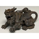 A Chinese bronze model of a dog of Fo,  black patina, 15cm l Good condition