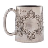 A Victorian silver christening mug, can shaped, stamped with flowers and foliage, 82mm h, by A & J