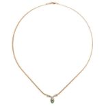 A diamond and synthetic emerald necklet, in gold marked 375, 6g Good condition