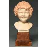 A French glazed terracotta sculpture of the head of a faun, designed by Lucien Alloit, early 20th c,