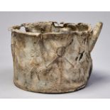 Antiquities. A post Romano-British lead vessel, 11th-early 13th c, of cylindrical form with spout,