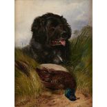 English School, late 19th c - Retriever and Pheasant, oil on canvas, 28.5 x 20.5cm Small repair