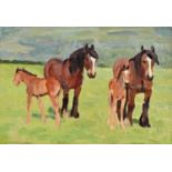 Winifred Wilson (1882-1973) - Mares and Foals, signed, oil on card, 19.5 x 28cm Good condition