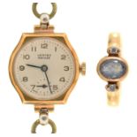 A Vertex 9ct gold lady's wristwatch, 21 x 31mm, Birmingham 1963 and a gem set 9ct gold ring (2)