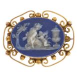 A Wedgwood jasper cameo brooch, c1900, in gold impressed mark and marked 9ct, 4.6g Good condition