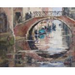 J McCulloch - Venice, signed, signed again and inscribed on the exhibition label verso, oil on