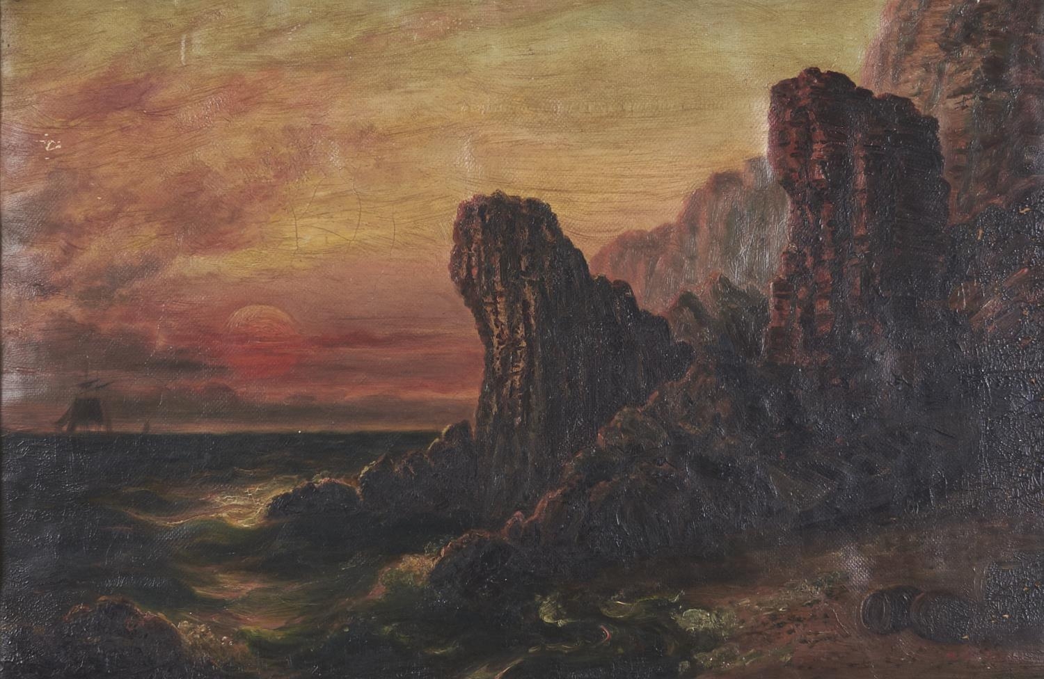 British School, late 19th c  - Sunset on the Coast, oil on canvas, 29.5 x 45cm and two other - Bild 3 aus 5