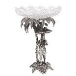 Robinson Crusoe. An unusual Victorian EPNS figural fruit stand, c1880, in the form of Robinson