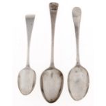 Fourteen George III silver tablespoons, Hanoverian and Old English patterns and thirteen