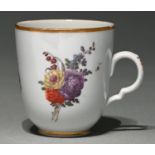 A Doccia coffee cup, late 18th c,  painted with three bouquets including tulips, rose or