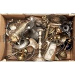 Miscellaneous brass ware, pewter hollow ware, plated articles, etc