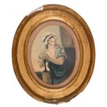 Follower of Francis Wheatley - A Dairy Maid, watercolour, oval, 12cm Slightly faded and stained,