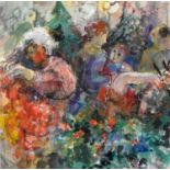 Pat Preater (fl 20th/21st c) - Christmas Market, watercolour, 14 x 14cm Good condition