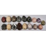 Sixteen serpentine and other stone eggs, 85mm and smaller One or two minor surface scratches, but