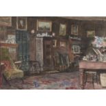 Frank W Porter (19th / 20th c) - Interior of a Panelled Room, signed, watercolour, 23 x 33.5cm