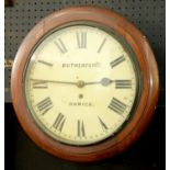 A wall timepiece, Rutherford Hawick, c1900, with painted dial and chain fusee movement, mahogany