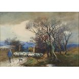 Cyril Langley (late 19th / early 20th c) - Shepherds and a Dog with a Flock at a Gate, signed,