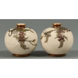 A pair of miniature Japanese Satsuma globular vases, Meiji period, decorated with wisteria, 58mm,