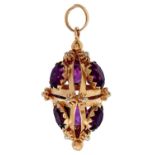 An amethyst paste pendant, in gold, indistinctly marked, 8.7g Paste facets slightly scratched