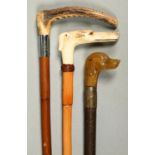 Riding. One horsehair and two bamboo lady's whips, late 19th / early 20th c, the handle of one