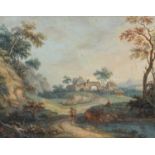 German School, 18th century - Landscapes with Travellers, gouache on laid paper, 16 x 19 and 14.5