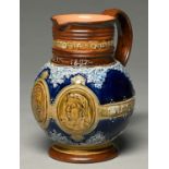 Royal Diamond Jubilee, 1897. A Doulton ware commemorative jug, moulded with portraits of  Queen