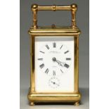 A French brass carriage timepiece with alarm, F West & Co 1 St James Street London, c1900, with