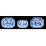 A pair of Chinese export blue and white deep dishes,  late 18th c,  painted with auspicious objects,