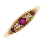 A ruby and diamond ring, in 18ct gold, Birmingham 1921, 2.4g, size N½ Rubies with slight wear