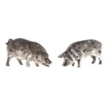 Two miniature silver models of pigs, 25mm h, one import marked London 1989, the other unmarked, 2ozs