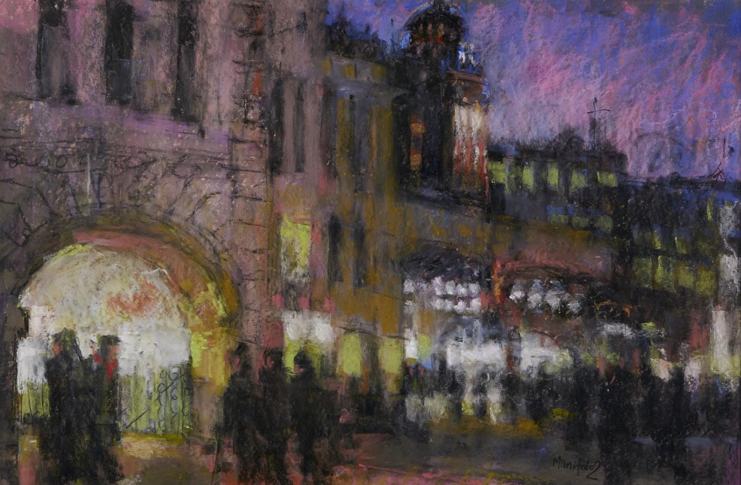 Debra Manifold RI, PS (1961-2020) - Street Scene, Evening, pastel, 41 x 63cm Good condition