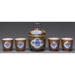 A Chinese Batavian ware jar and cover and four similar coffee cups, 18th c, jar and cover 16cm h (