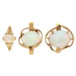Three opal rings, in gold, one marked 9ct, 7g, size E, L and O Good condition