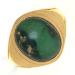 A turquoise ring, in gold marked 14k, 6.7g, size O Stone chipped and lacks polish; light wear