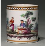 A Doccia coffee can, late 18th/early 19th c,  painted with a farmer and his wife in a landscape