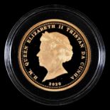 Gold coin. Tristan da Cunha proof gold double laurel 2020