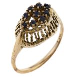 A sapphire cluster ring, in gold, 3.2g, size Q Light wear