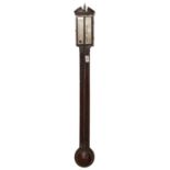 A George III mahogany exposed tube stick or cistern barometer, Tattelli & Co, Hereford, early 19th
