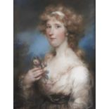 John Russell RA (1745-1806) - Portrait of a Lady, half length holding a rose, pastel, 58.5 x 44.5cm