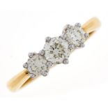 A three stone diamond ring, in 18ct gold, 3.4g, size M Good condition