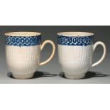 A pair of Liverpool reeded blue and white coffee cups, Seth Pennington, c1780-1785,  with cell