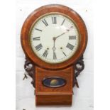 A Victorian rosewood veneered drop case wall clock, the cream enamel dial with Roman numerals,