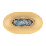 An opal brooch, in gold, of plain design, 40mm, 12.3g Slight dents, scratches and wear