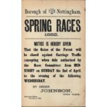 Nottingham Sport. Printed Notice - Town Clerk's Office of Nottingham Spring Races 1882, "The gates