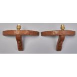 A pair of Robert 'Mouseman' Thompson oak wall lights, late 20th c, 32cm l, carved mouse '